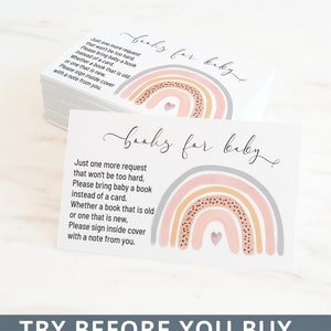 Pastel Pink Rainbow Baby Shower Livres pour carte bébé Demande de livre Baby Girl Baby Shower Decor Apportez un livre au lieu d’une carte Modifiable Boho 14