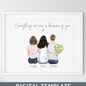 Mom Gift From Daughter Personalized Wall Art Christmas Gift for Mom Custom Mother Son Print Mom Birthday Gift Family Portrait Prints 90