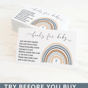 Pastel Blue Rainbow Baby Shower Livres pour carte bébé Demande de livre Baby Boy Shower Apportez un livre au lieu d’une carte Idées modifiables baby shower 9
