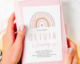 Watercolor Pastel Rainbow 1st Birthday Invitation, Girls Birthday, Birthday Party, Printable, Baby Girl, Boho, DIY, Corjl, Editable, RB24