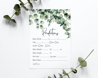 Eucalyptus Baby Shower Prediction Cards: Gender Neutral Game (Printable)