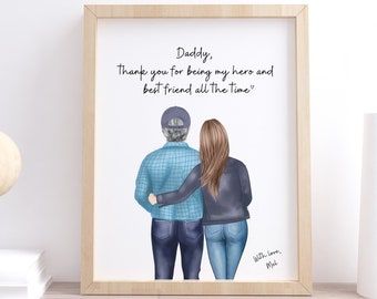 Fathers Day Gifts for dad Granddad gift Grandfather gift Dad and daughter Personalized Gift Family portrait Christmas gift Dad birthday 90