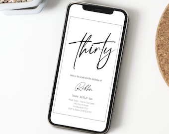 30th Birthday Invitatio Phone Evite Thirtieth Birthday 30th Phone Invitation Adult Milestone Birthday Party Evite Cheers to 30 38