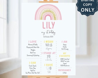 Rose Gold Rainbow Milestone sign Pastel Pink Rainbow Birthday Milestone Sign 1st Birthday Milestone Board Birthday Milestone Poster 108