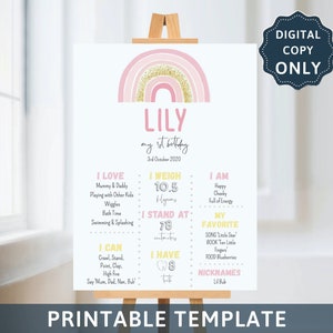 Rose Gold Rainbow Milestone sign Pastel Pink Rainbow Birthday Milestone Sign 1st Birthday Milestone Board Birthday Milestone Poster 108