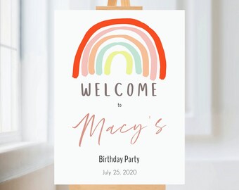 Regenbogen Geburtstagsschild Buntes Regenbogen Willkommensschild Regenbogen Party Schild Regenbogen Geburtstag Party Poster Bearbeitbar Druckbares Banner 98