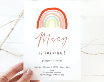 Rainbow Birthday Invitation Template 1st Birthday Kids - Etsy Canada