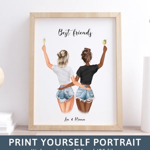 Best friend gift Friendship print Bestie gifts Personalized print Best friends picture Custom gift Friendship quote Birthday gift for her 90