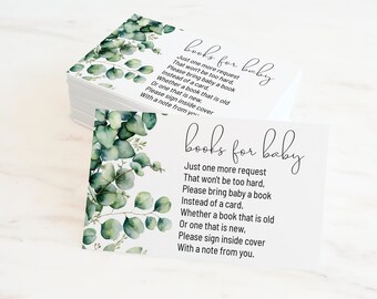 Karta z prośbą o książkę na baby shower z motywem eukaliptusa: Greenery Boho (cyfrowa)