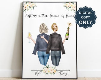 Personalized Mom Gift From Daughter Custom Mother Daughter Print Mom Birthday Gift Family Portrait Sister gift Mom gift Birthday gift 90