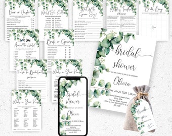 Greenery Bridal Shower Bundle Eucalyptus Bridal Shower Games Boho Bridal Shower Invitation Floral Bridal Shower Tags Shower Activities 92