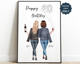 40th birthday gift for her Best friend gift Friendship print Bestie gifts Personalized print Best friends picture Custom gift Sister gift 90