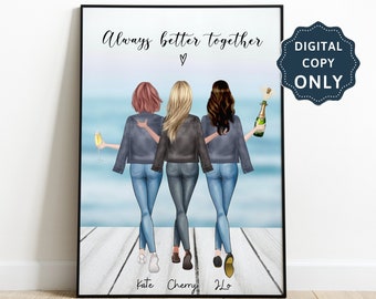 Personalized Best friend gift Friendship print Bestie gifts Best friends custom gift Sister gift Mom gift Family portrait Birthday gift 90