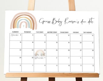 Neutral Pastel Rainbow Guess Baby's Due Date Game Earthy Baby Shower Game Sign Guess the Due Date Game Prediction Calendar Ready to POP 51