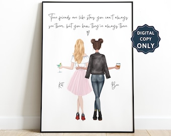 Regalo para mejor amiga Impresión de amistad Regalos para mejores amigas Impresión personalizada Foto de mejores amigas Regalo personalizado Cita de amistad Regalo de cumpleaños para ella 90
