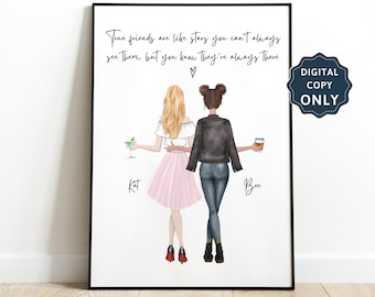 Best friend gift Friendship print Bestie gifts Personalized print Best friends picture Custom gift Friendship quote Birthday gift for her 90