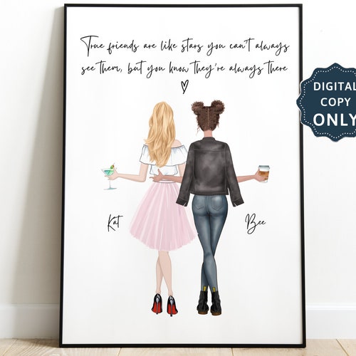 Personalized Best Friend Print, Friends Portrait Gift, Custom