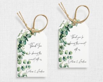 Etiquetas para recuerdos de eucalipto: Agradecimiento con vegetación, Baby Shower, Boda (Corjl 59)