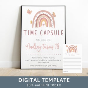 Pastel Rainbow Time Capsule Baby Girl First Birthday Rainbow Birthday, Milestone Sign, 1st birthday, Milestone Poster, Muted Rainbow 102