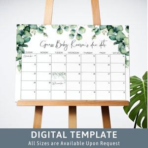 Guess Baby's Due Date Game Eucalyptus Baby Shower Game Sign Greenery Guess the Due Date Game Calendrier de prédiction Baby Girl Gender Neutral 59