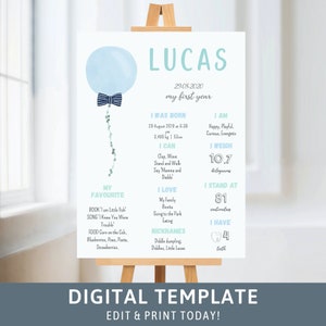 Globo Azul Pastel 1er Cumpleaños Milestone Poster Primer Cumpleaños Baby Boy Milestone Sign Baby Milestone Poster Baby Keepsake Party Sign 75
