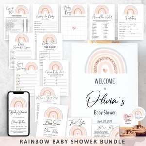 Pastel Rainbow Baby Shower Bundel, Baby Shower Games, Baby douche Uitnodiging, Dank u kaarten, Rainbow Welcome Sign, Baby Voorspellingen, RB14