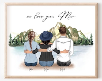 Regalo para mamá de hija, regalo para el día de la madre, arte de pared personalizado, regalo de cumpleaños para mamá, retrato familiar, regalo de Navidad para mamá, impresiones personalizadas 90
