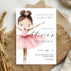 Ballerina Birthday Invitation, Ballerina Birthday Party Invite, Modern Ballet Dancer Girl Birthday Invite, Tutu Ballerina Dress, DIGITAL