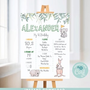 Australian Animals 1st Birthday Milestone Board mit Koala, Kangaroo, Baby Boy, Baby Girl, Baby Milestone Poster, Koala Milestone Sign, AA01