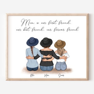 Cadeau maman de sa fille Cadeau fête des mères Art mural personnalisé Cadeau d&#39;anniversaire de maman Portrait de famille Cadeau de Noël pour maman Impressions personnalisées 90
