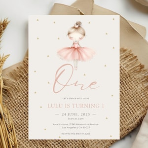 Ballerina Birthday Invitation, 1st birthday, Ballerina Birthday Party Invite Modern Ballet Dancer Girl Birthday Invite, Tutu Ballerina Dress
