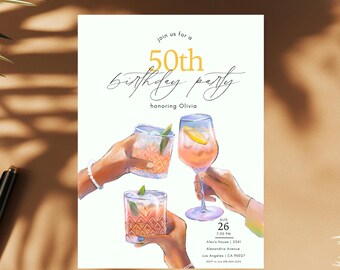 Digitale Einladung zum 50. Geburtstag, Sommer-Cocktailparty, 50. Geburtstag einladen, 50. E-Invite, 50. Party Einladung, 50. Geburtstagsparty