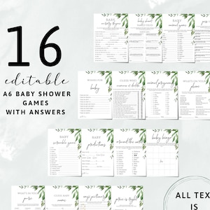 Greenery Baby Shower Games Bundle Editable Baby Shower Gender Neutral Baby Shower Modern Baby Shower Baby Party Games Virtual Shower 145
