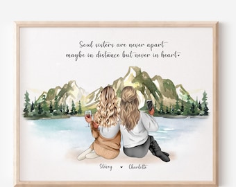 Sister Best friend gift, Group of friends Print Group Friendship Print Friends Illustration Personalized Gift for Her Mother's day gift 90