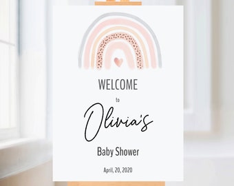 Pastel Rainbow Baby Shower Welcome Sign: Boho Watercolor (Printable)