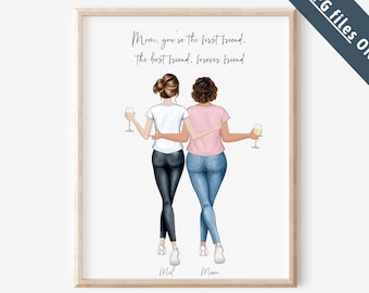 Mothers day Gift From Daughter Mom Birthday Gift Family Portrait Personalized Wall Art Custom Mother Print Prints Christmas Gift for Mom 90