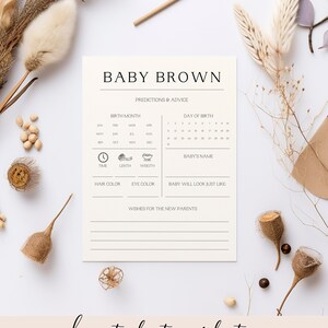 Prédictions et cartes de conseils minimalistes pour une baby shower, jeu classique de prédictions de bébé, modèle de prédictions instantanées modifiables sans distinction de sexe 144