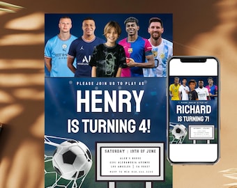 Editable Soccer Birthday Invitation Digital, Soccer Party Invite, Football Birthday Evite, Editable Canva Template, Birthday Invite for boys