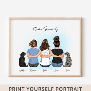 Cadeau maman de sa fille Cadeau fête des mères Portrait de famille Art mural personnalisé Cadeau d&#39;anniversaire de maman Cadeau de Noël pour maman Portrait personnalisé 90