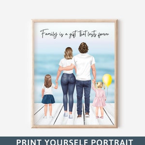 Personalized family portrait Personalised family print Christmas gift Custom family gift Best friend gift Keepsake gift Birthday gift 90