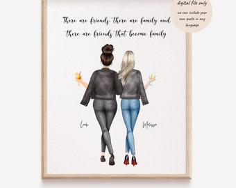 Best friend portrait | Personalised Gift For Friend | Birthday gift for her | Best friend gift | Sister gift | Friends portrait illustration