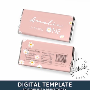 Daisy Muted Pastel Floral 1st Birthday Chocolate Bar Wrapper Candy Bar Wrapper Chocolate Candy Labels ALDI chocolate Hershey bar wrapper 143