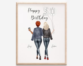 50th birthday gift for her Fifty birthday Best friend gift Sister gift Gift for mom Mothers birthday gift Personalized print Best friends 90