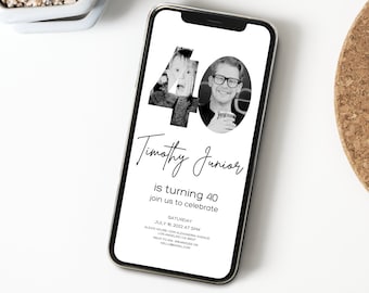 Invitación fotográfica minimalista para 40 cumpleaños: Evento moderno de Evite (digital)