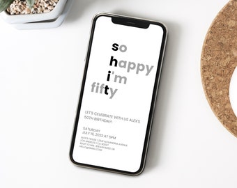 Minimalist 50th Birthday Electronic Invitation: Modern Milestone Evite (Digital Download)