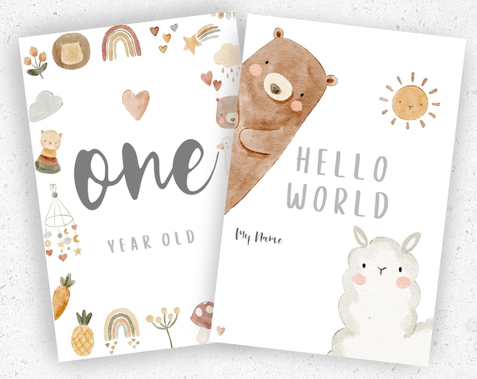 Boho Cute Animals Baby Milestone Cards Watercolour Animals Baby Shower Milestone Cards Gift Baby Keepsake Milestone Cards Gender Neutral 151