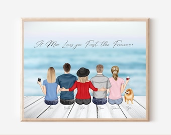 Regalo para mamá de hija, regalo para el día de la madre, arte de pared personalizado, regalo de cumpleaños para mamá, retrato familiar, regalo de Navidad para mamá, impresiones personalizadas 90