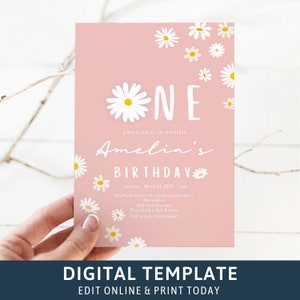 Pastel Pink Invitation Daisy Birthday Party Daisy Invitation First Birthday 1st Birthday Invite Girls Birthday Invitation Editable 143