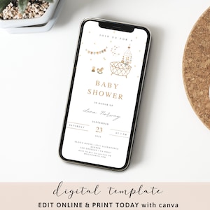 Pastel Boho Baby shower Phone Invitation Earthy Boho baby shower evite Gender neutral baby shower Bohemian Baby Shower invitation 151