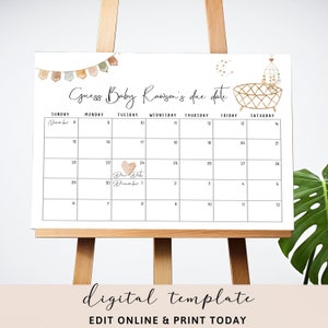 Pastel Boho Guess Baby's Due Date Game Simple Boho Baby Shower Game Sign Guess the Due Date Game Calendario de predicción Género neutral 151